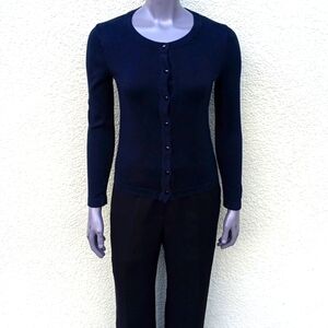 BANANA REPUBLIC PETITE BLACK PURE COTTON BUTTON DOWN CARDIGAN SWEATER